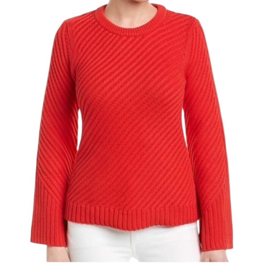 Joie Women’s Ribbed Bell Long Sleeve Lauraly Crew Neck Cutout Back Sweater Sz S